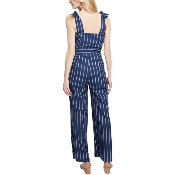 Rachel Roy Kate Linen Striped Shoulder Tie Jumpsuit - Picture 2 of 9